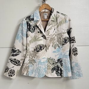 Beatiful Spring Jacket Womens 1  White Blazer Long  Tress Leaves Cotton/ Silk